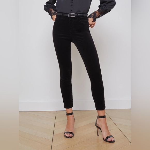 NWOT L'agence Margot Velvet High Rise Skinny Jean In Noir‎ Black Size 27 - Picture 1 of 11
